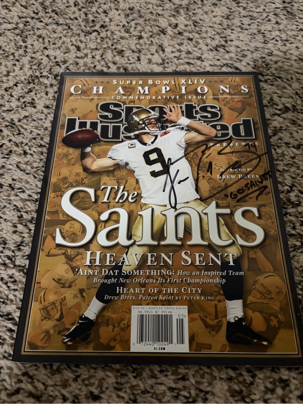 Super Bowl XLIV The Saints Heaven Sent Commemorative Cover Signed Magazine- Gold